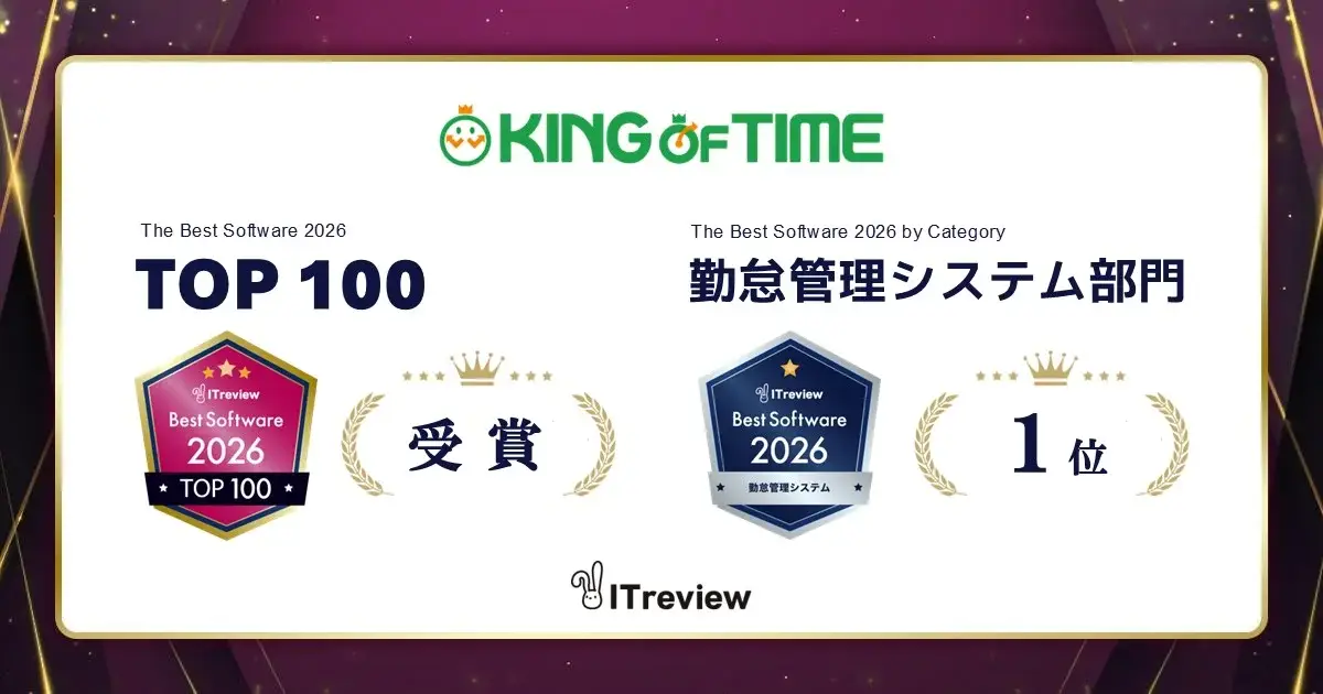 「ITreview The Best Software in Japan 2026」TOP23に選出、「The Best Software by Category 2026 勤怠管理システム部門」1位を受賞